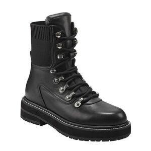 Nib Marc Fisher Elwa Black Leather Lace Up Bootie